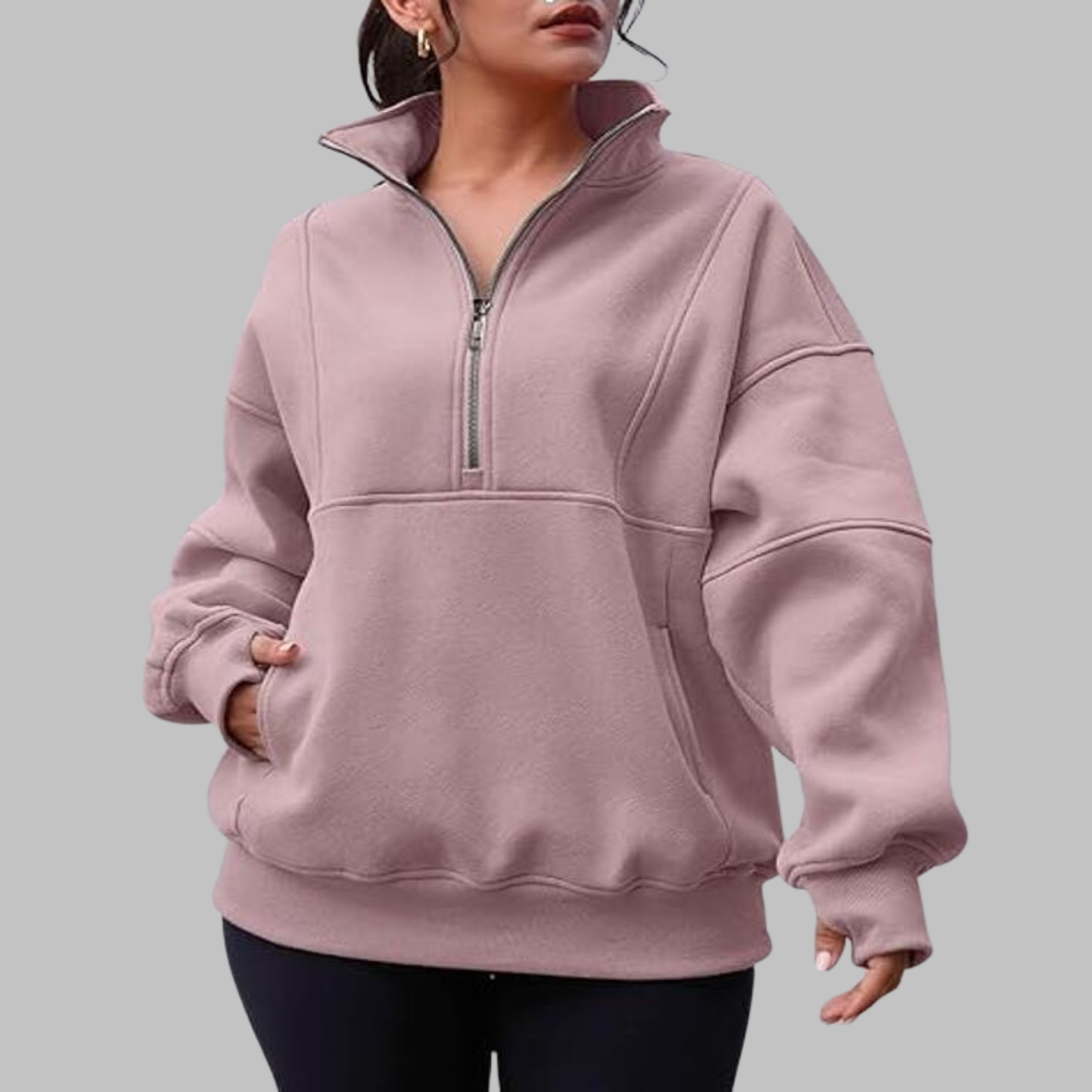 PSALM™ - Comfy Collar Half Zip Oversized Long Sleeve Sweatshirt
