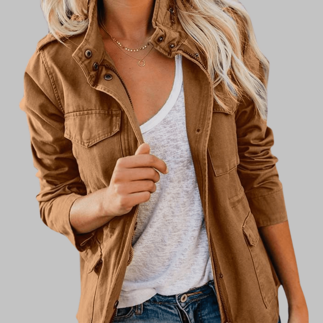 RHODA™ - Vintage Zip Up Button Military Jacket